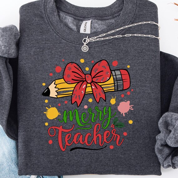 Merry Teacher Shirt, Festive Tee for Educators, Holiday Teacher Gift