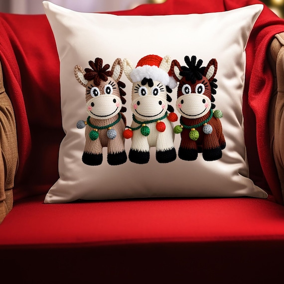 Christmas Horse Pillow Cover, Festive Holiday Decor