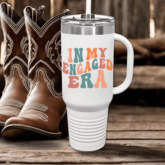 Engaged 40 oz Insulated Travel Mug, Engagement Gift, Tumbler Cup, Wedding Present, Bride to Be, Bridal Shower Favor