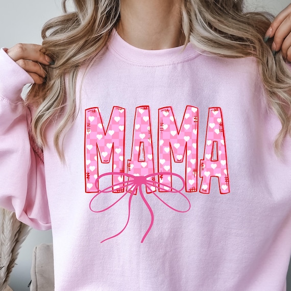 Mama Shirt, Cute Tee for Moms, Heart Pattern Gift, Pink Mama sweater, Mother's Day Sweatshirt, Mama Shirt for Women Shirt Gift