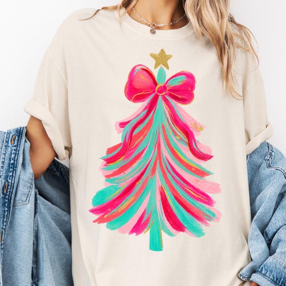 Christmas Tree T-Shirt, Faux Yarn Painted Holiday Tee
