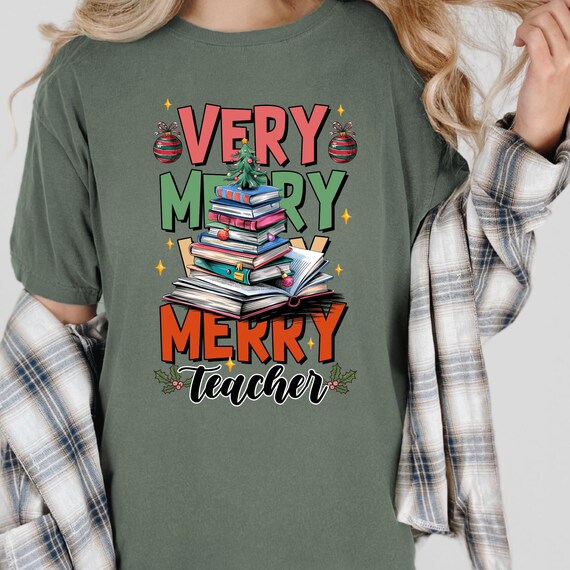Christmas Teacher, Gift For Teacher, Teacher Appreciation, Book Lover Gifts, Very Merry Teacher, Christmas Gift, Xmas Teacher Shirt,