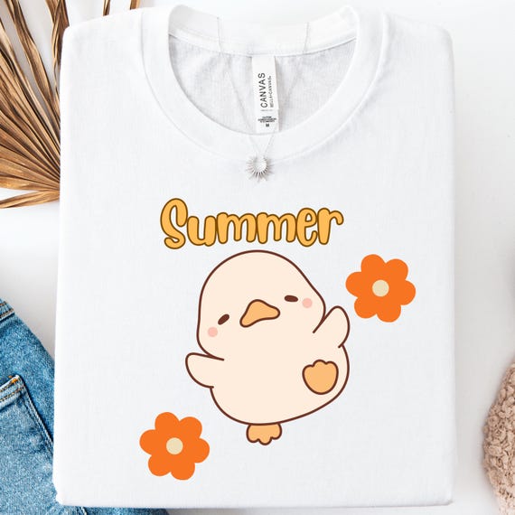 Duck Lover Tee, Duck Floral Shirt Summer T-Shirt, Cute Duck Graphic Tee, Gift for Duck Lovers Short Sleeve Jersey Top