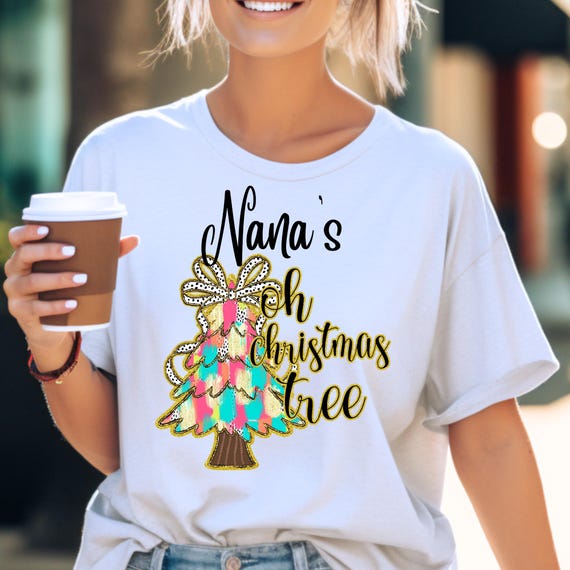 Nana Christmas Tree Girly T-shirt - Cute Holiday Gift for Grandmother, Fun Festive Tee for Christmas Celebrations