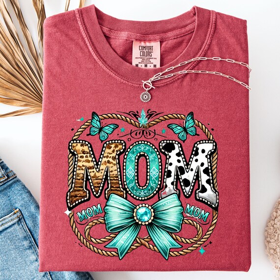 Distressed Western Mama Shirt  Retro Cowgirl Comfort Color Tee with Turquoise & Animal Print Style, Cowgirl Mom t shirt gift