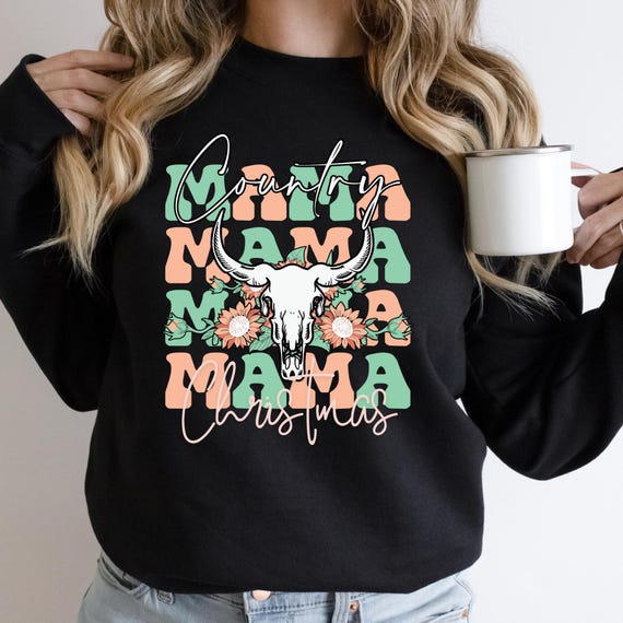 Retro Xmas Mama Cowgirl Sweatshirt, Western Mama Shirt Christmas Sweatshirt, Country Mama Shirt New Mom Gift,Mom Christmas Gift Western Mom