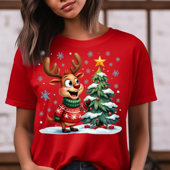 Reindeer Christmas Tee - Unisex T-Shirt, Holiday Shirt, Cute Deer Top, Festive Apparel, Christmas Gift