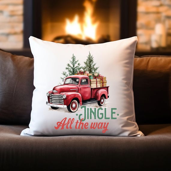 Christmas Truck Pillow Cover, Jingle All the Way Holiday Decor