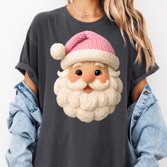 Santa Claus T-Shirt, Faux Yarn Design, Christmas Gift