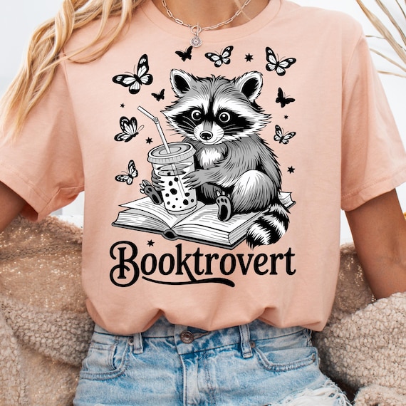 Booktrovert Shirt, Cute Raccoon Tee for Book Lovers Gift