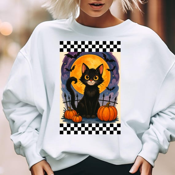 Halloween Cat Shirt, Spooky shirt for Pumpkin Lovers, Black Cat Shirt, Cute Halloween Gift, Cat Lover shirt , Halloween Shirt, Shirt Gift