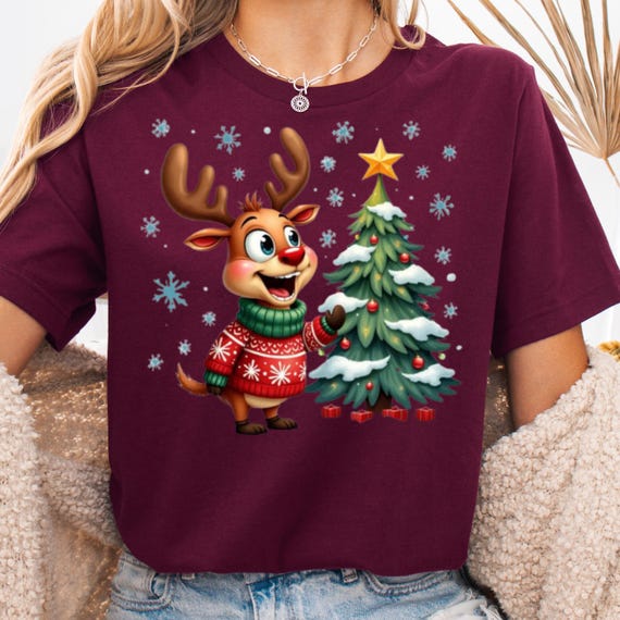 Christmas Reindeer Shirt, Festive Tee for Holiday Cheer, Reindeer Tree Gift