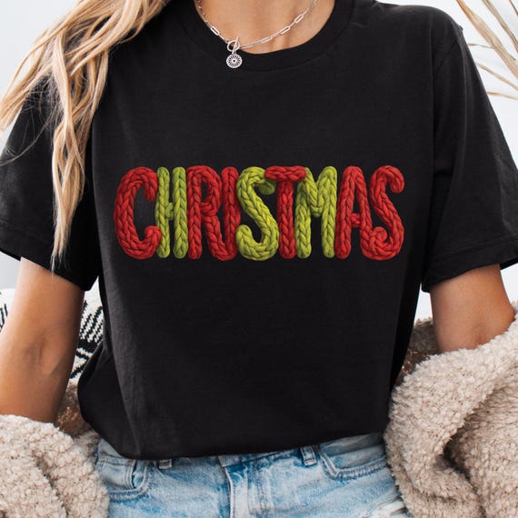 Faux Yarn Christmas Shirt, Festive Tee for Holiday Lovers, Faux Crochet Xmas Gift