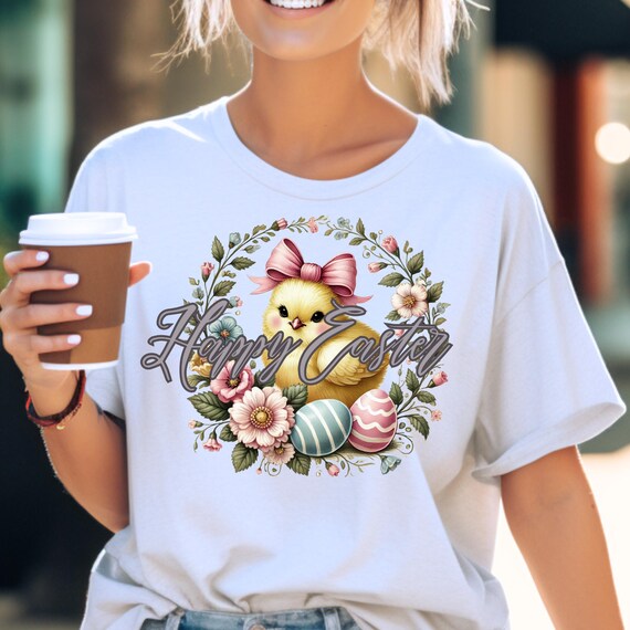 Happy Easter Baby Chick Floral Tshirt, Easter Lover Mom Gift, Spring Tee Shirt, Easter Eggs Graphic Top, Baby Chick Easter Tee gift