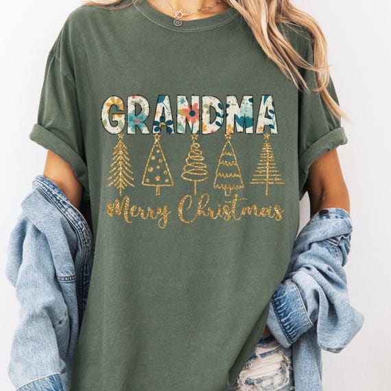 Grandma Golden Christmas Tree Garment-Dyed T-shirt, Comfort Color Tee, Christmas Gift for Grandma, Grandma Shirt gift