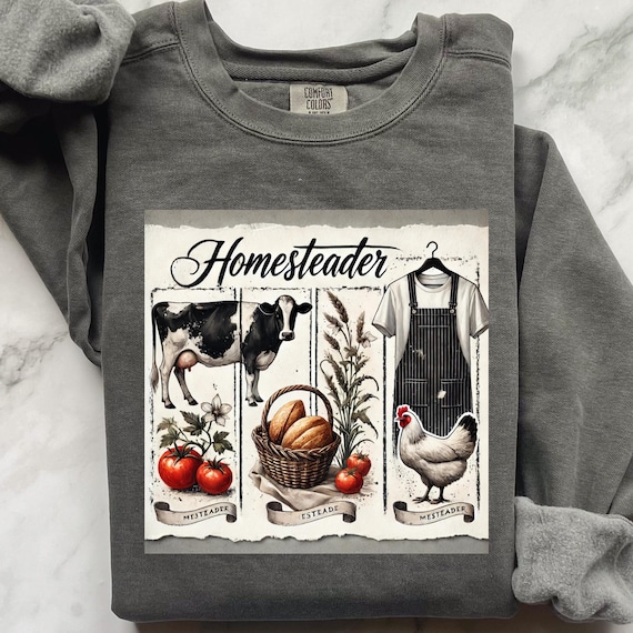 Homesteader Cow Lover Sweatshirt, Cozy Country Vibe Comfort Color Sweatshirt for Daily Wear, Gift for Country Lover Mom or Friend