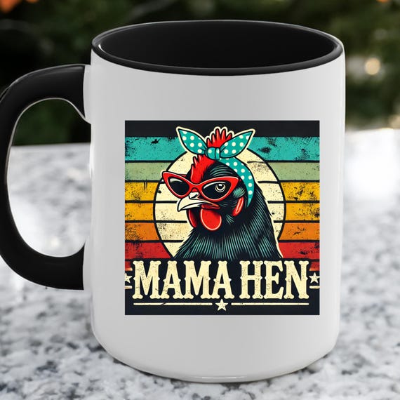 Retro Mama Hen Coffee Mug  Colorful Rooster Mug for Moms, Gift for Mother's Day, Farmhouse Kitchen Decor, Funny Coffee Cup, Unique Gift for