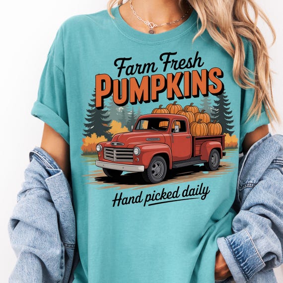 Farm Fresh Pumpkins Shirt, Rustic Tee for Autumn Lovers, Pumpkin Patch Gift, Harvest T-Shirt, Vintage Truck Shirt for Fall, Shirt Gift