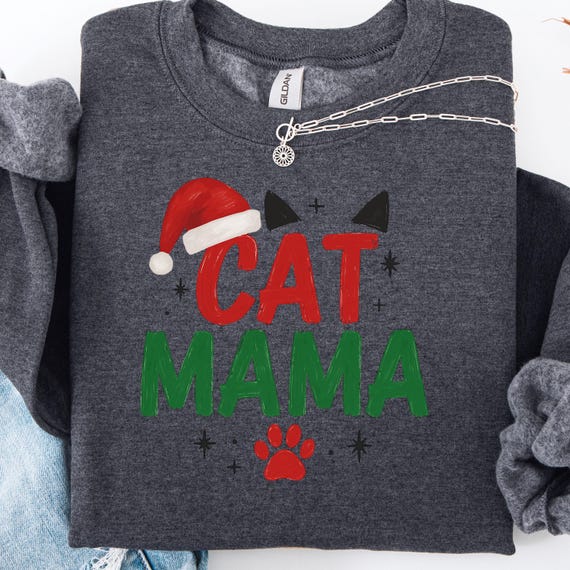 Cat Mama Shirt, Christmas Tee for Cat Lovers, Feline Parent Gift