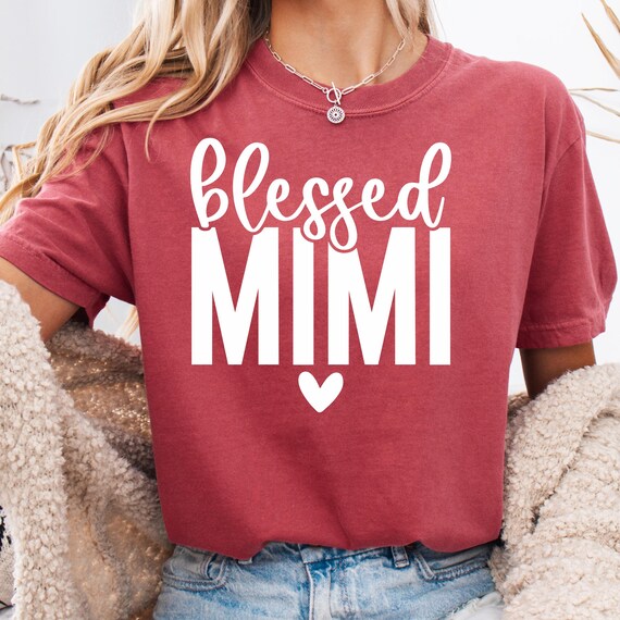 Blessed Mimi White Letter T-Shirt Comfort Color Tee for Mimi Gift, Grandma Retro TShirt Mother's Day Gift, Mimi White Print Tee