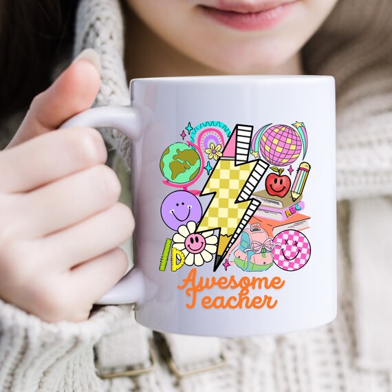 Teacher Coffee Mug Teacher Bday Gift, Cute Teacher mug Checkerd Teach mug,Mom Teacher mug Teacher Coffee gift Teacher floral mug  Coffee cup