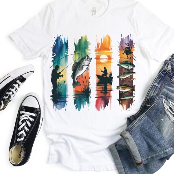 Brushstroke Fishing Tee, Artistic Unisex Shirt for Fishing Lovers, Perfect Gift for Fishermen & Women Group