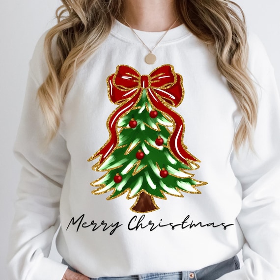 Girly Watercolor Christmas Tree Sweatshirt, Xmas Gift Holiday Xmas tree, Festive Winter Top  Christmas Sweater, Christmas gift shirt for her