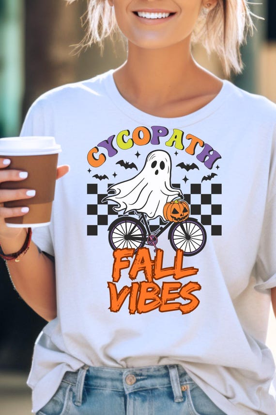 Cyclist Ghost Tee, Fall Gift for Cyclist Lover, Unisex Bike Shirt, Halloween Cycling Top, Spooky Autumn Apparel