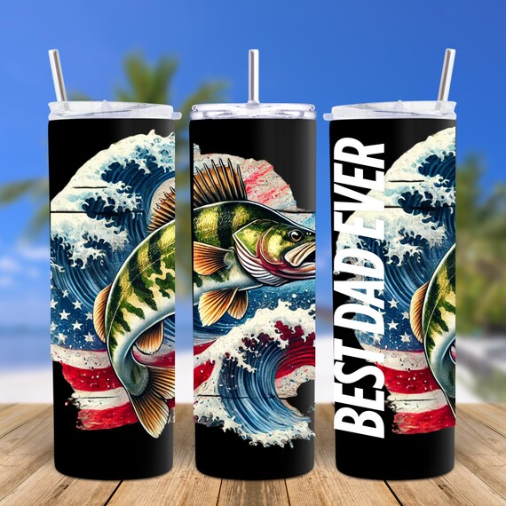 Best Dad Ever Fishing 20oz Tumbler, Gift for Dad Fathers Day Birthday Gift, Fish Loving Dad Skinny Tumbler with Straw and lid