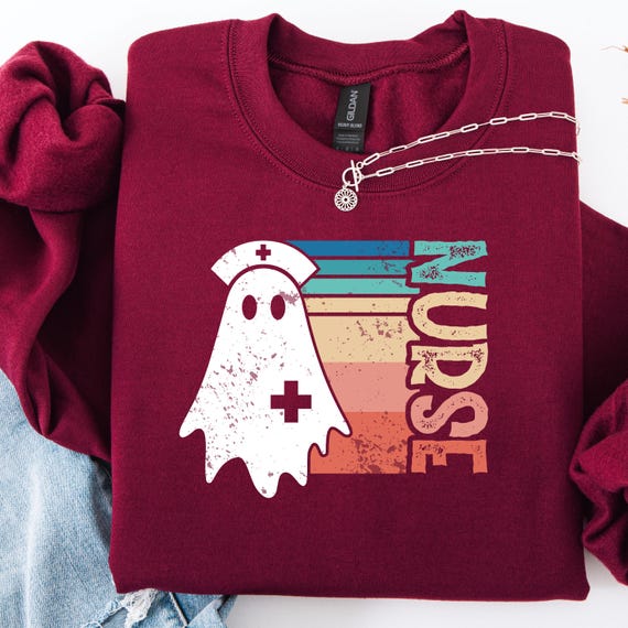 Distressed Nurse Ghost Shirt for Halloween, Spooky Nurse Tee, Gift for Nurses, Halloween Nurse T-Shirt, Funny Nurse Ghost Tee, Nurse Apparel