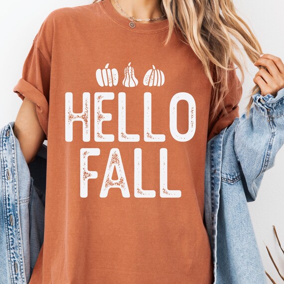 Hello fall shirt Autumn tshirt,Vibes Shirt Pumpkin tshirt, Thanksgiving Gifts Thanksgiving Tee, Thanksgiving Dinner Fall Vibes shirt
