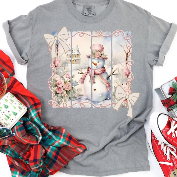 Coquette Snowman Christmas Shirt, Festive Tee for  Winter Wonderland