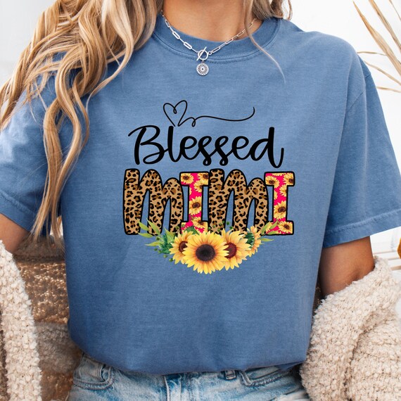 Blessed Mimi Sunflower Leopard T-Shirt, Comfort Color Tee for Mimi Gift, Grandma Sunflower TShirt Mother's Day Gift, Mimi Leopard Print Tee