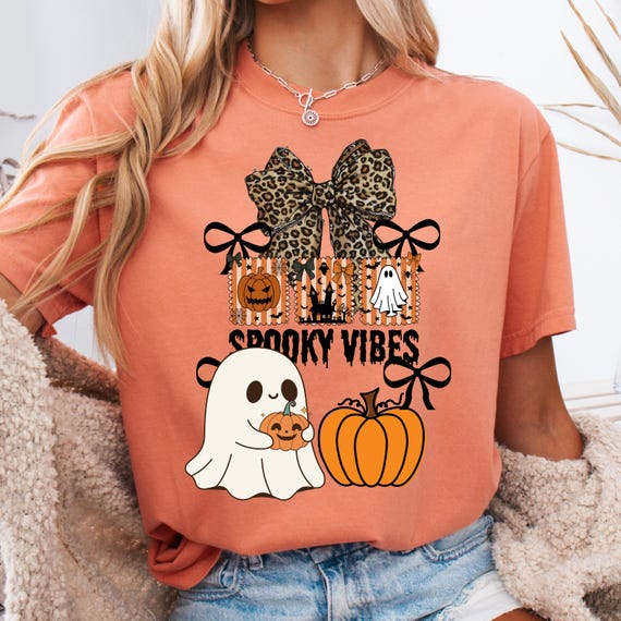 Spooky Vibes Shirt, Halloween Tee for Ghost Lovers, Pumpkin T-Shirt, Cute Ghost Gift, Spooky Season Shirt, Halloween Shirt, Shirt Gift