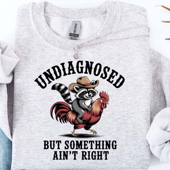 Funny Raccoon and Chicken Crewneck Sweatshirt, University Style Gift for Raccoon Lovers, Raccoon and Chicken fan Sweatshirt