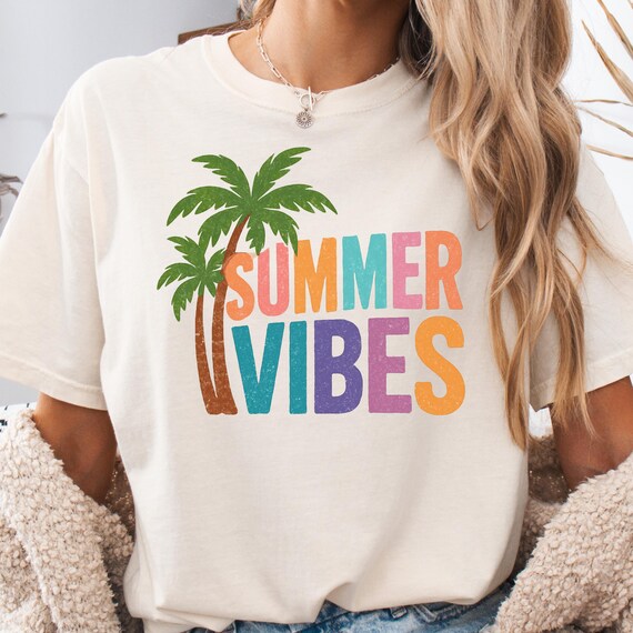 Summer Vibes Beachy T-shirt, Beach Lover Tee Group Vacation Gift, Comfort Color Shirt, Unisex Garment-Dyed Tee