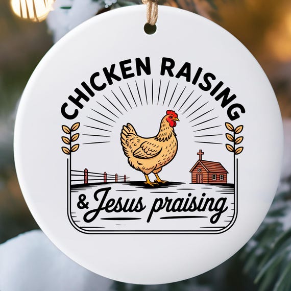Country Jesus and Chicken Ornament, Farmhouse Christmas Decor