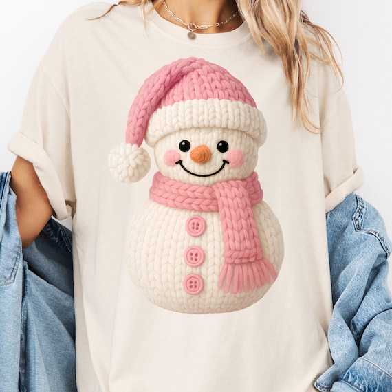 Faux Yarn Snowman Christmas T-Shirt, Holiday Tee