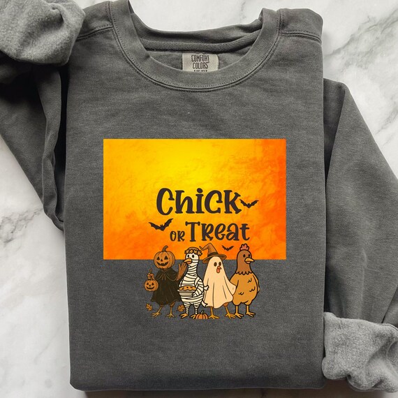 Chicken Chick or Treat Garment-Dyed Sweatshirt, Comfort Color Halloween Gift for Chicken Lovers, Funny Chicken Sweatshirt gift