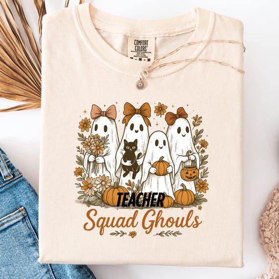 Teacher Ghost  Squad T-shirt, Halloween Gift for Group of Teachers, Comfort Color Tee Teacher Halloween Costume Shirt