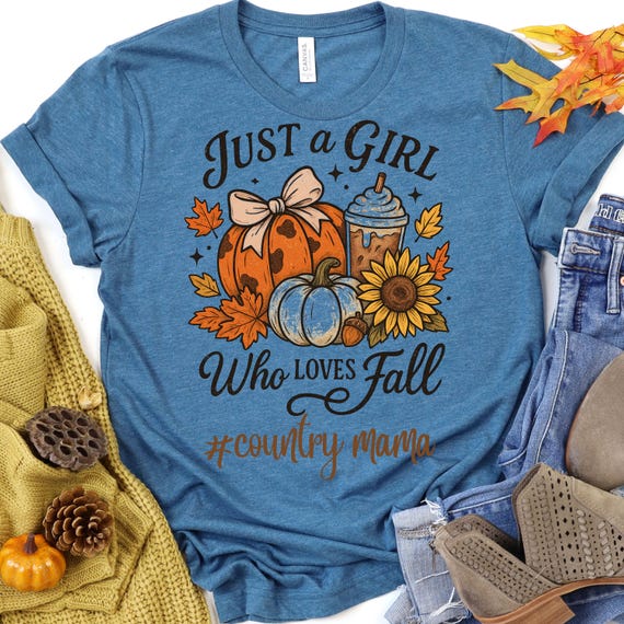 Fall Lover Shirt for Country Mama, Autumn Tee, Gift for Pumpkin Spice Fans, Sunflower T-Shirt, Just a Girl Who Loves Fall Tee