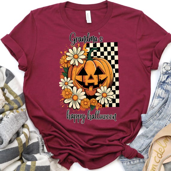 Grandma Halloween Shirt for Pumpkin Lovers, Fall Grandma Tee, Gift for Halloween, Floral Pumpkin T-Shirt, Happy Halloween Shirt