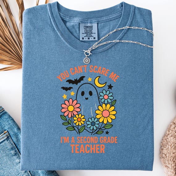 2nd Grade Teacher Floral Ghost Sweatshirt, Halloween Teacher Gift Comfort Color  Sweatshirt, Fall Teacher Sweatshirt, Ghost Teacher shirt