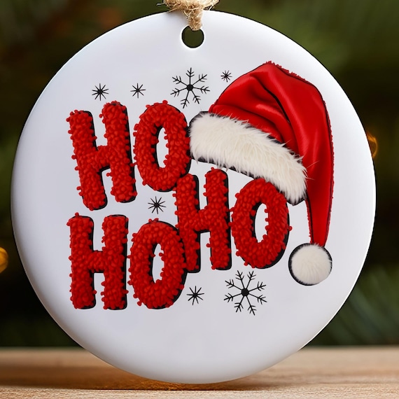 Faux Yarn "Ho Ho Ho" Metal Ornament | Christmas Holiday Decoration