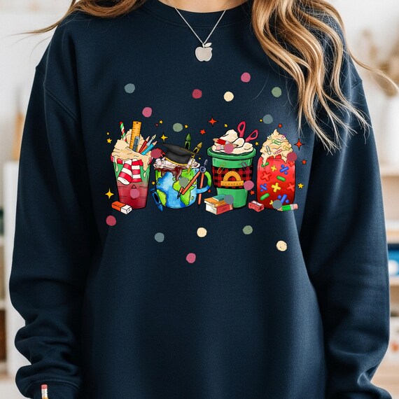 Teacher Christmas Coffee Lover Sweatshirt, Teacher Christmas Shirt, Teacher Sweatshirt Holiday Gift
