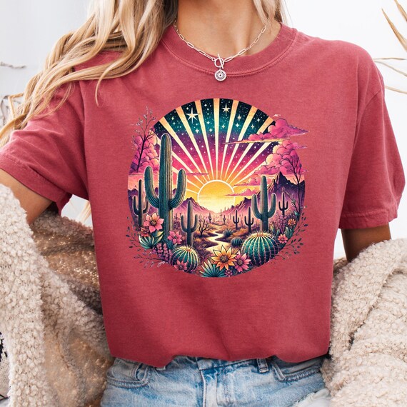 Desert Sunset Scene Comfort Color T-Shirt , Gift for desert lover tshirt of a Serene Southwest Vibes in Warm Earthy Hues