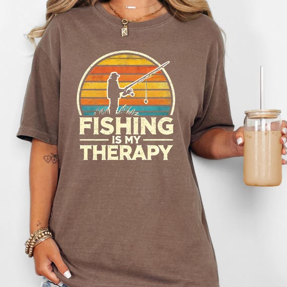 Fishing Therapy Comfort Color T-shirt, Fisherman Gift Tee Unisex Garment-Dyed Shirt, Fishing Lover Tshirt Relaxing trip Apparel