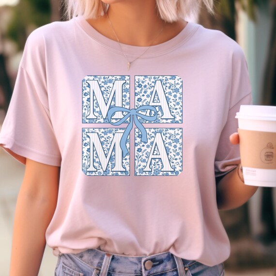 Coquette Toile Mama Tee, Girly Mama Toile Tshirt Gift, Block style Mom Shirt Feminine Mother's Day Top, Toile Mama shirt