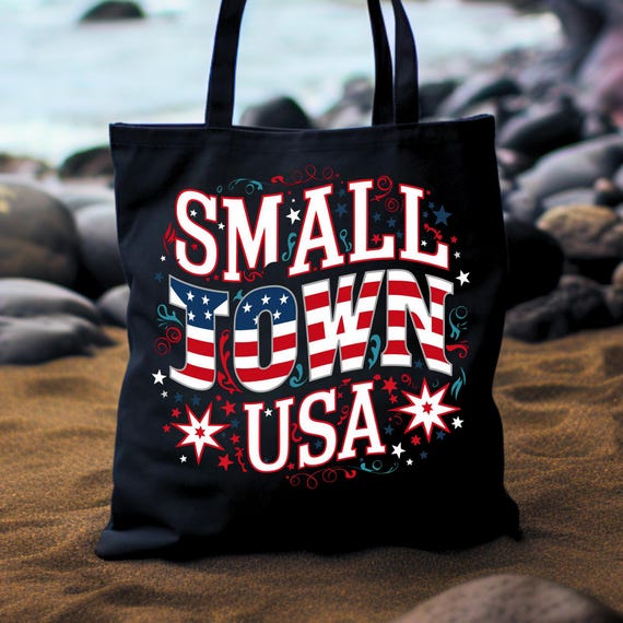 Small Town USA Cotton Canvas Tote Bag, Gift for Small Town USA Residents, American Town Reusable Shopping Bag, Rural Community tote Bag
