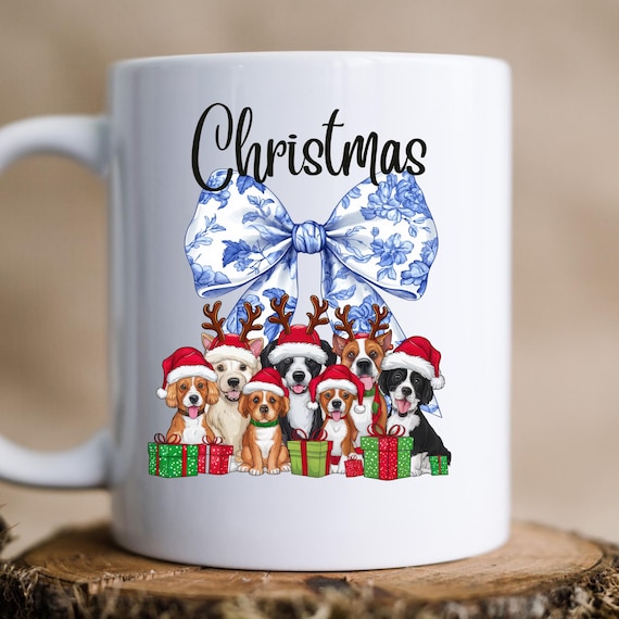 Christmas Coquette Ceramic Mug, Dog Lover Coffee Mug Gift, Holiday Pet Lover Mug, Festive Puppy Tea Cup, Christmas Gift for her,Xmas Mom mug